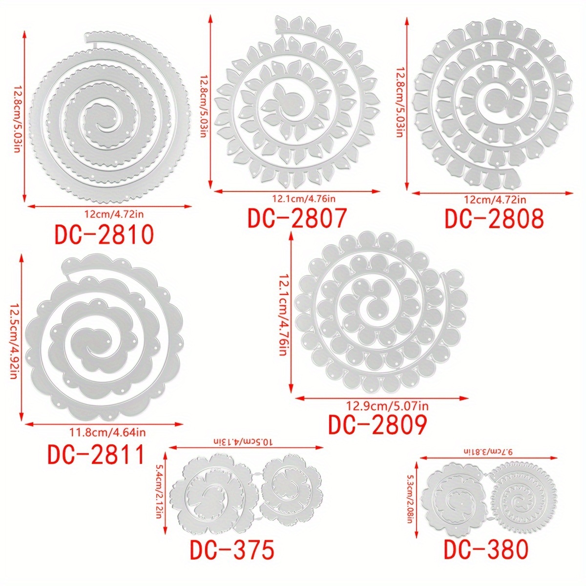 Image of 7pcs 3d Metal Cutting Die For Mother's Day And Father's Day Scrapbooking Album Craft Decorative Embossing Paper Card Making Large Spiral Rolled Flower, Festival Card