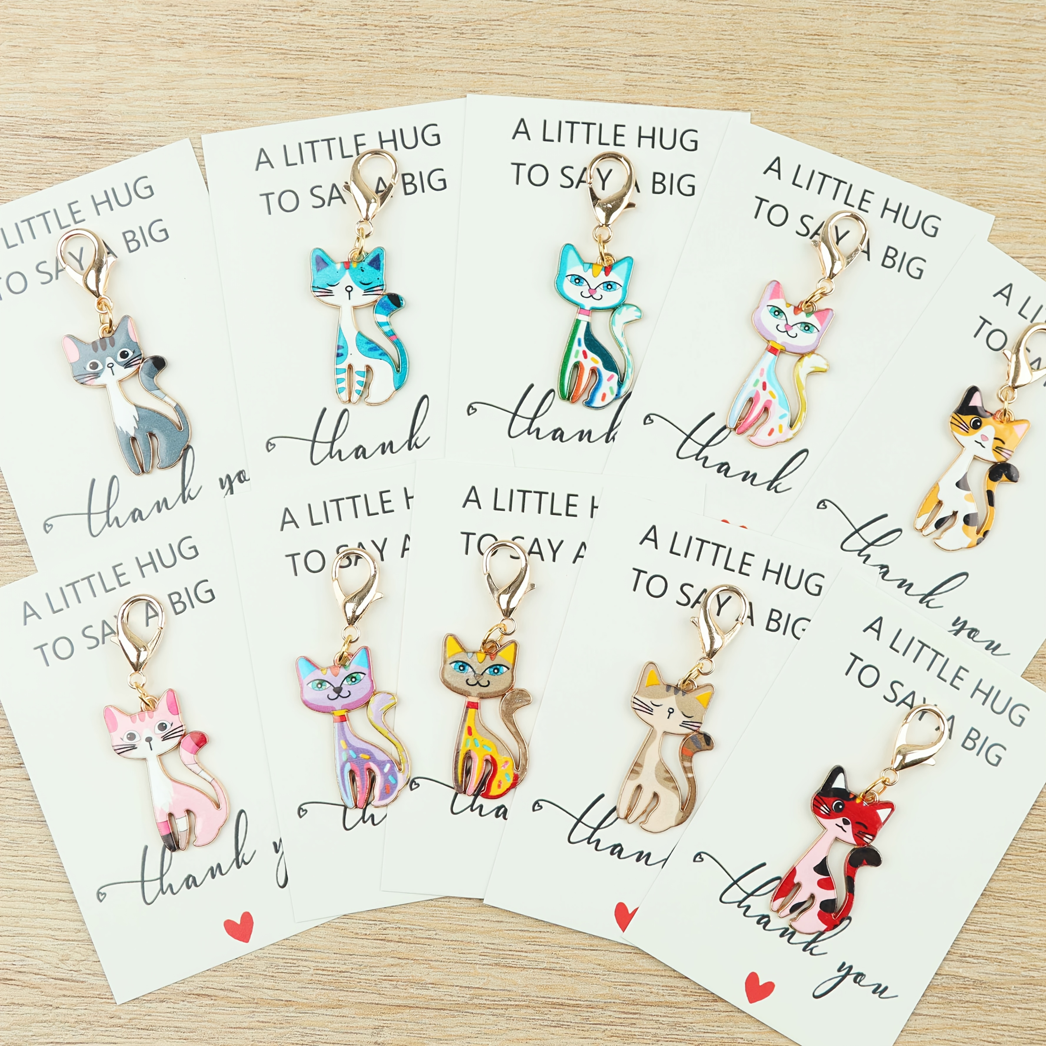 E-shop 10-teiliges Schlüsselanhänger-Set im klassischen Stil mit Katze Gänseblümchen, Dankeskarte, dekorativer kreativer kleiner