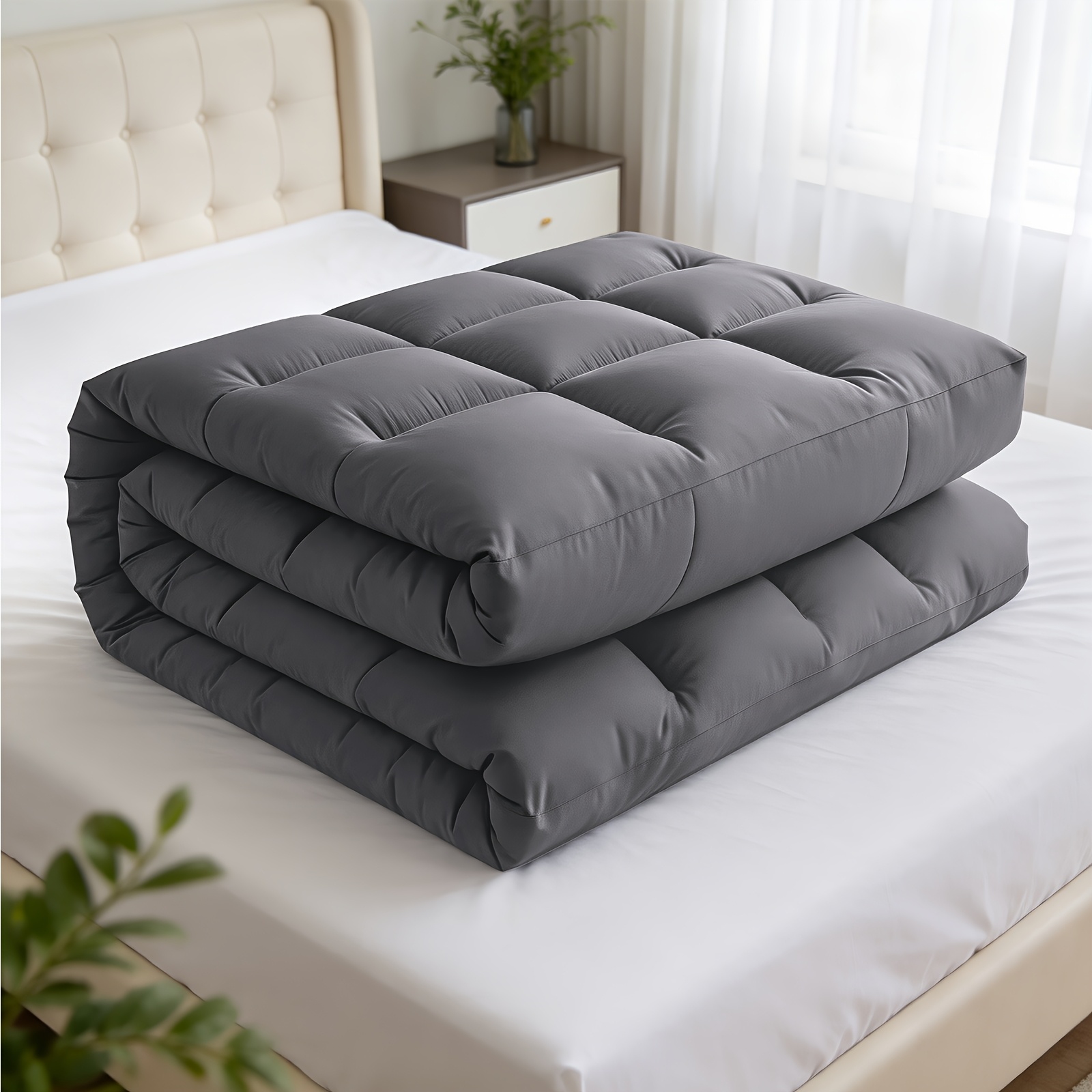 Image of 10cm Quilted Mattress Topper With 700gsm Microfiber Filling, Soft Breathable Mattress Pad With Elastic Corner Straps, Machine Washable Bed Topper For Bedroom, Dorm, , Multiple Sizes And Colors