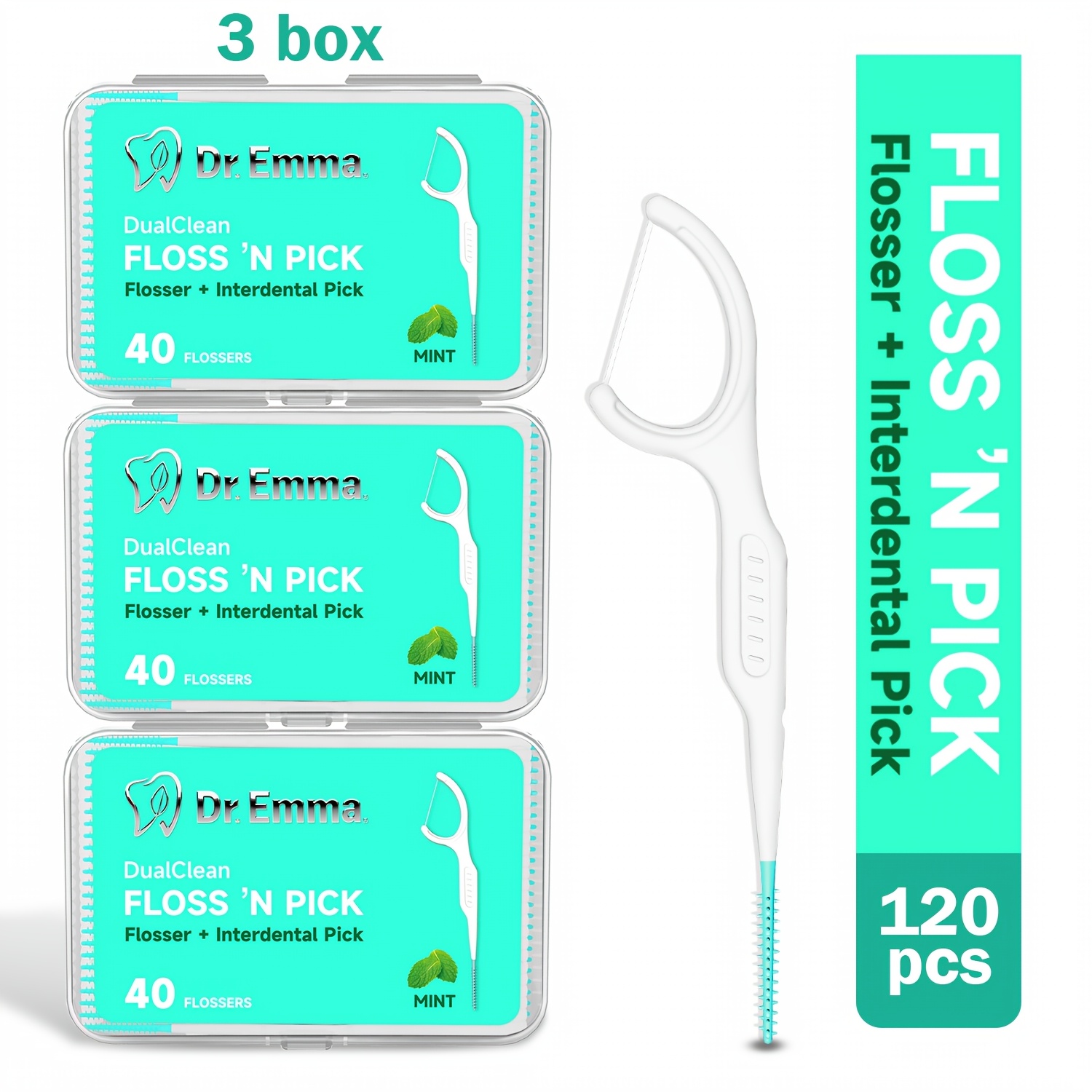 Image of 120pcs Dental Floss Picks | Interdental Picks Tooth Flosser For Adults Teeth Cleaning Mint Flavor Toothpick Stick Soft On Gum & Teeth By Dr. On The Go