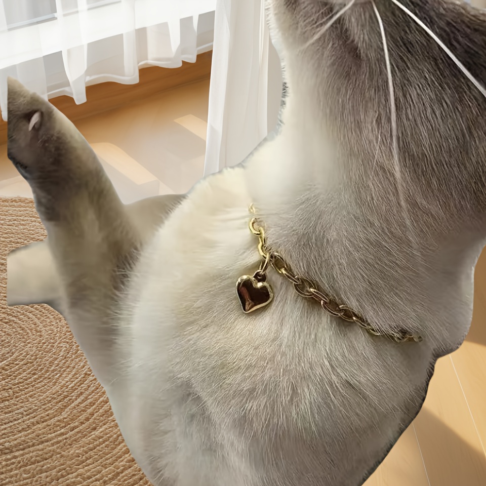 1 Versatile Cat Collar Chain, Adjustable Necklace, Golden Or Silvery Heart-shaped Pendant, Suitable For Pet Cats, Kittens, And Small Dogs