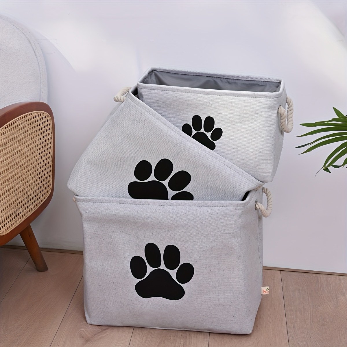 

1pc Collapsible Fabric Organizing Basket, Dog Storage Bin Bag Organizer Basket With Rope Handle, Rectangle Storage Collection Bin For Pet Toy Cloth And Accessories