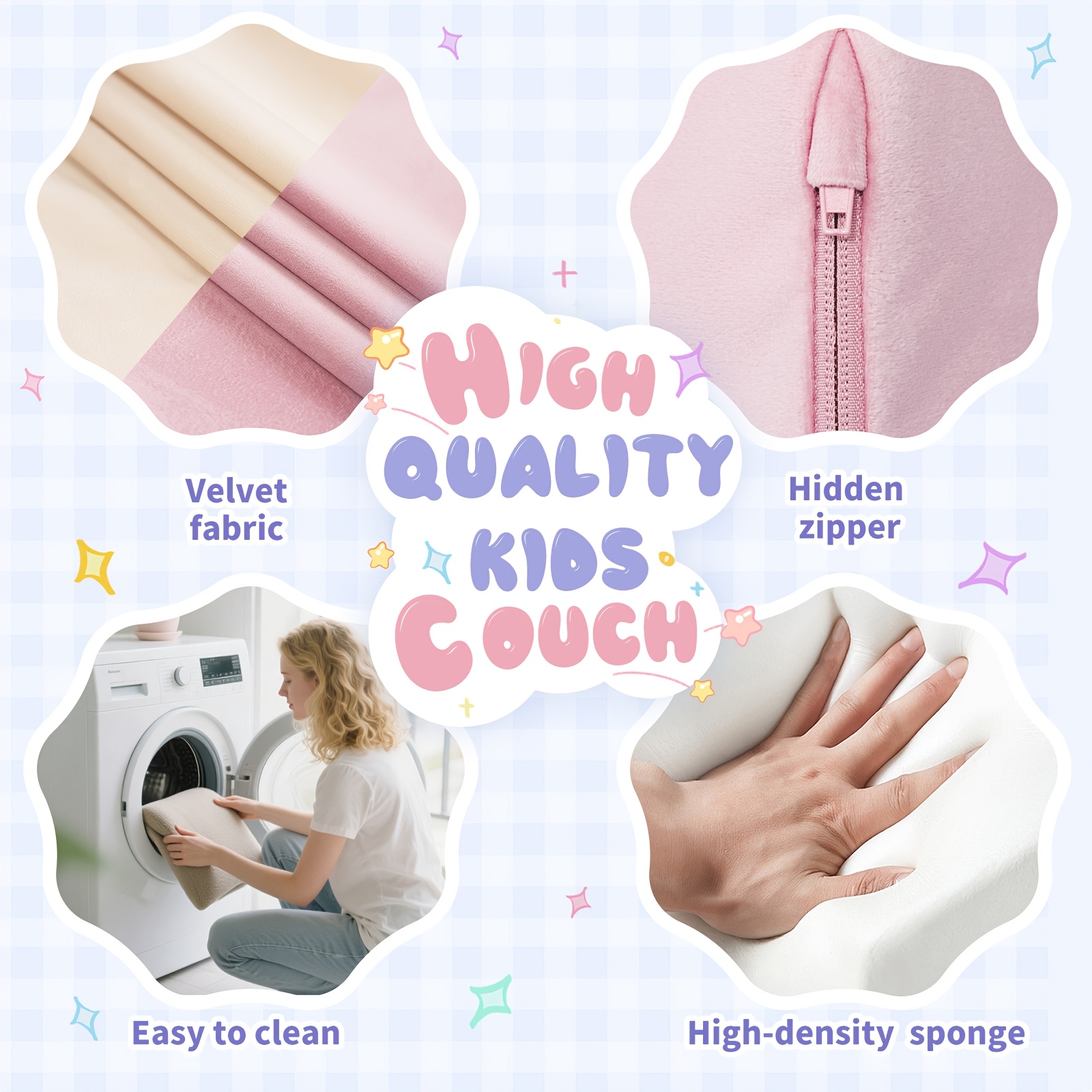 12pcs Modular Kids Play Couch - Soft & Sturdy Foam Sofa Washable Velvet Covers DIY Castle Slide Set Living Room Kindergarten Play Area