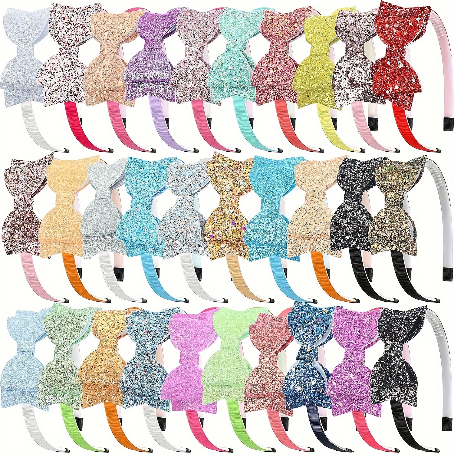 

Elegant Sequin Butterfly Bow Headbands For Girls - 5 Pack Glitter Hairbands, Cute Plastic Hair Accessories For Homecoming Dress Up Party