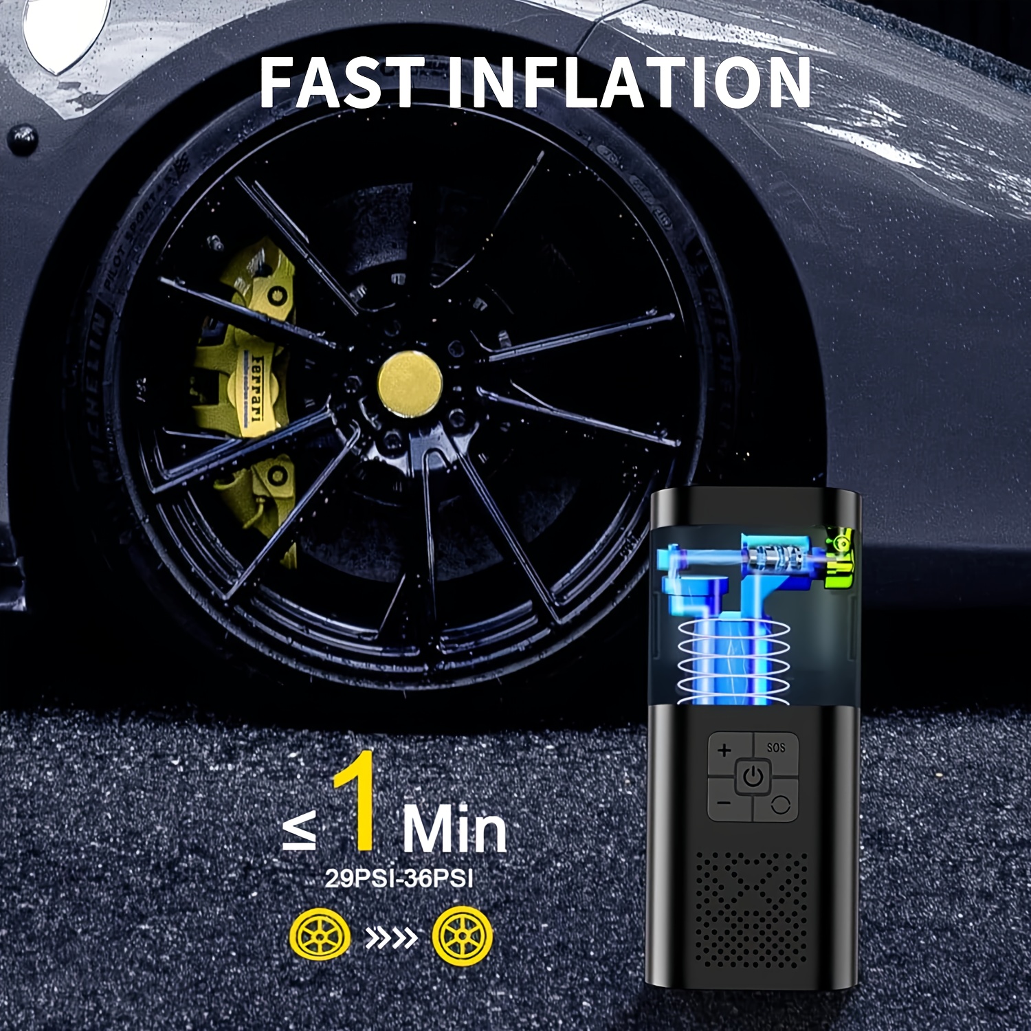 150 PSI Fast Cordless Tire Inflator with Digital Gauge for tire pressure service detail image 1