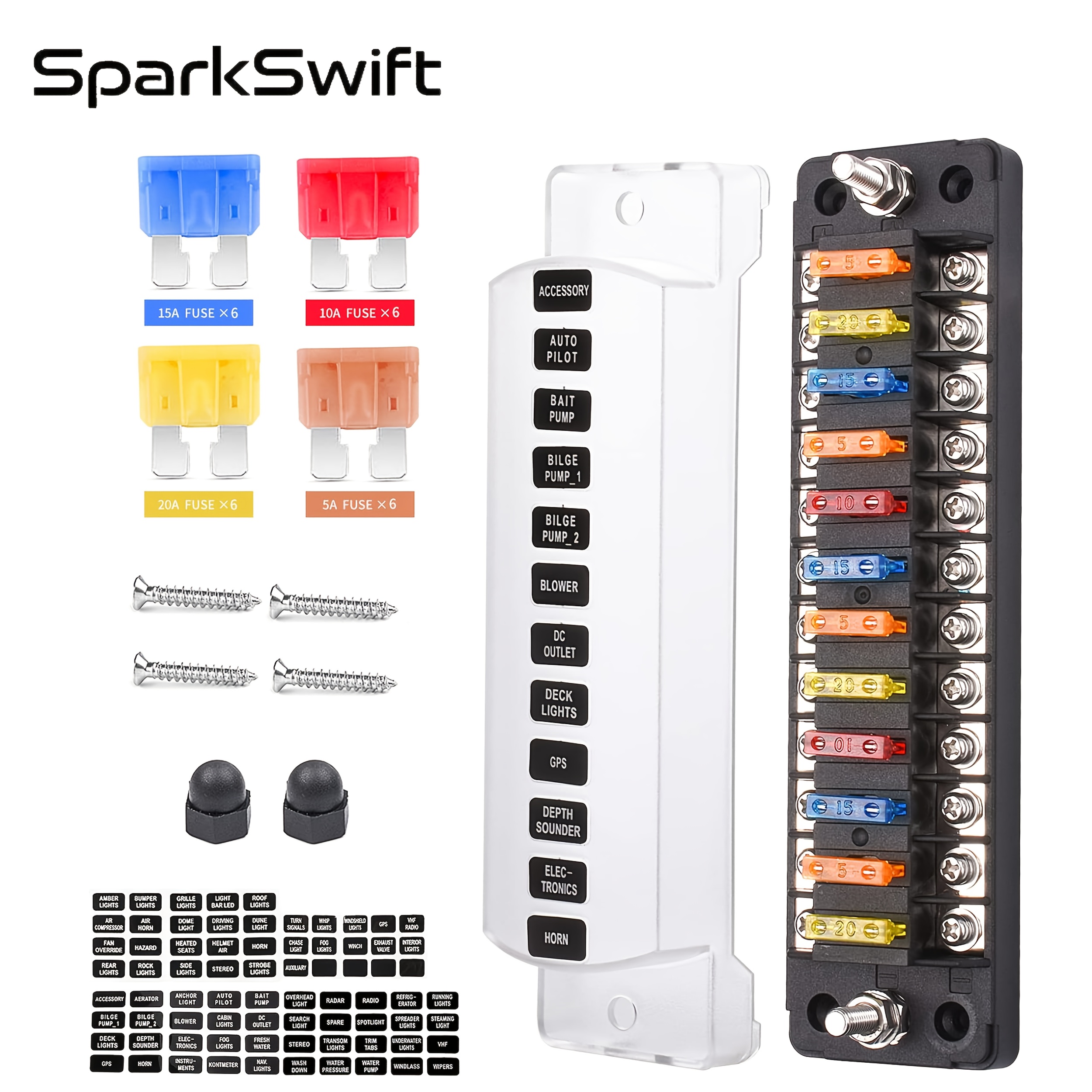 TEMU 12-way Fuse Block With Cover, Fuse Box Holder For Automotive Truck Tractor Boat Rv Marine Electrical Systems