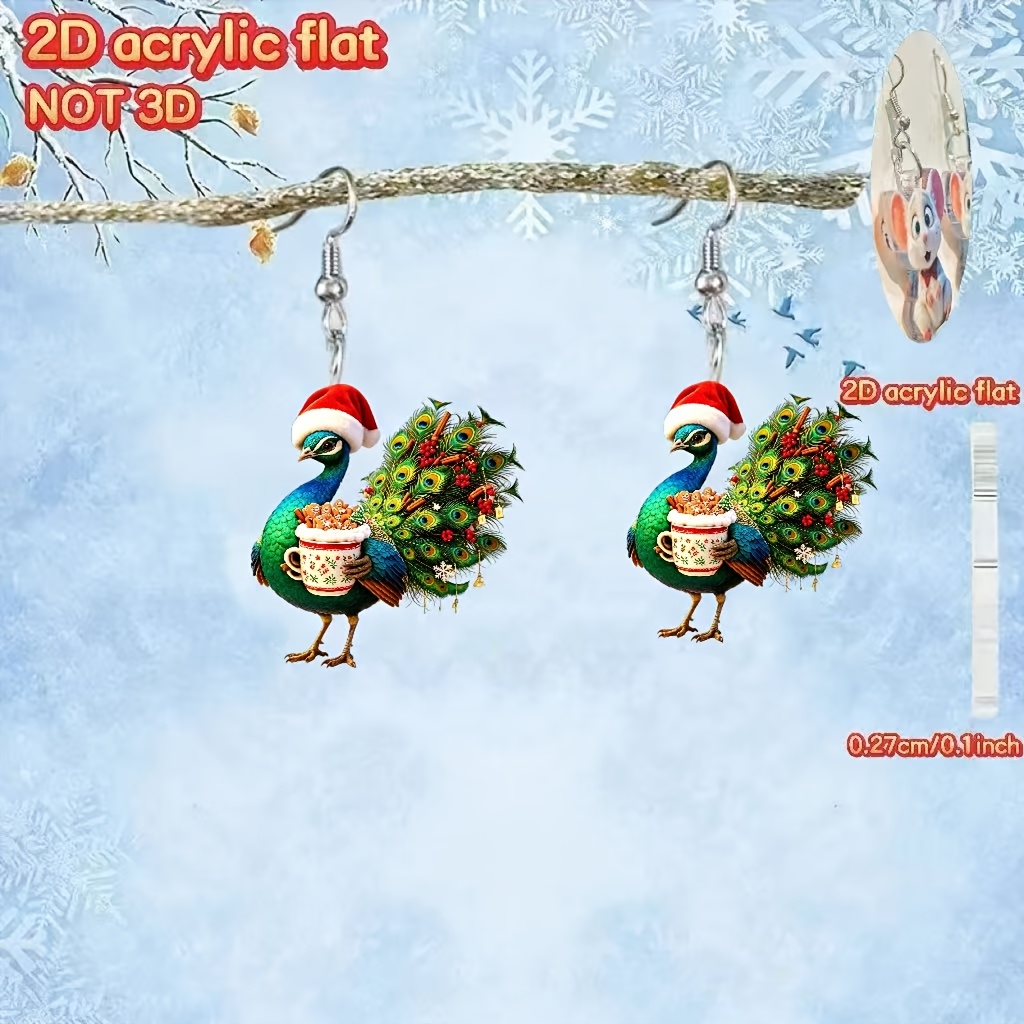 Women's Christmas Peacock 2D Acrylic Earring Ornament