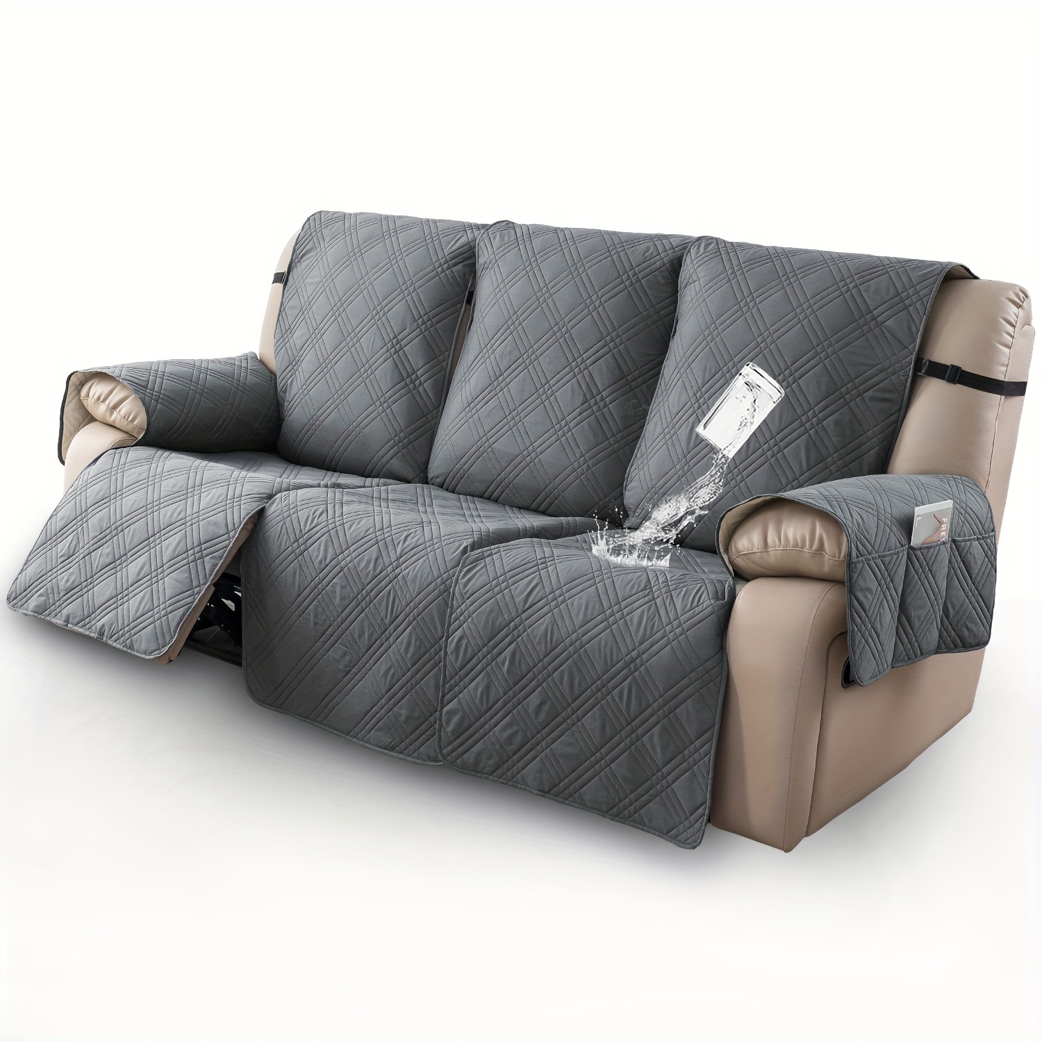 Housse De Fauteuil Inclinable En Velours Extensible Avec Console Et Poches, Tissu Doux Et épais