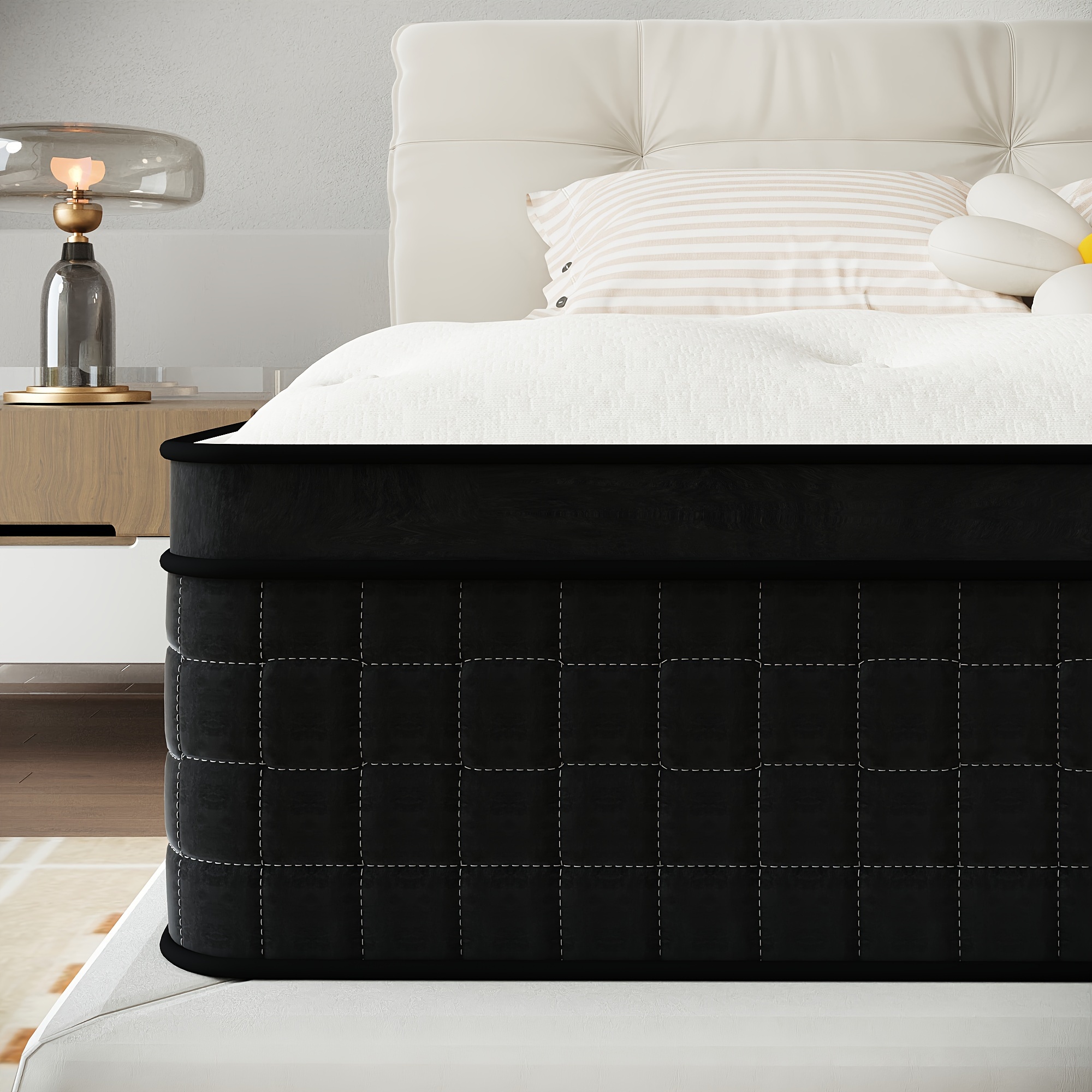 

[home ] Luxurious 12/14 Inch Memory Foam Hybrid Mattress With Quilted Cover - Twin, Full, Queen, King Sizes - Black Diamond Pattern Stitching, Fire-retardant Fabric, Polyester,