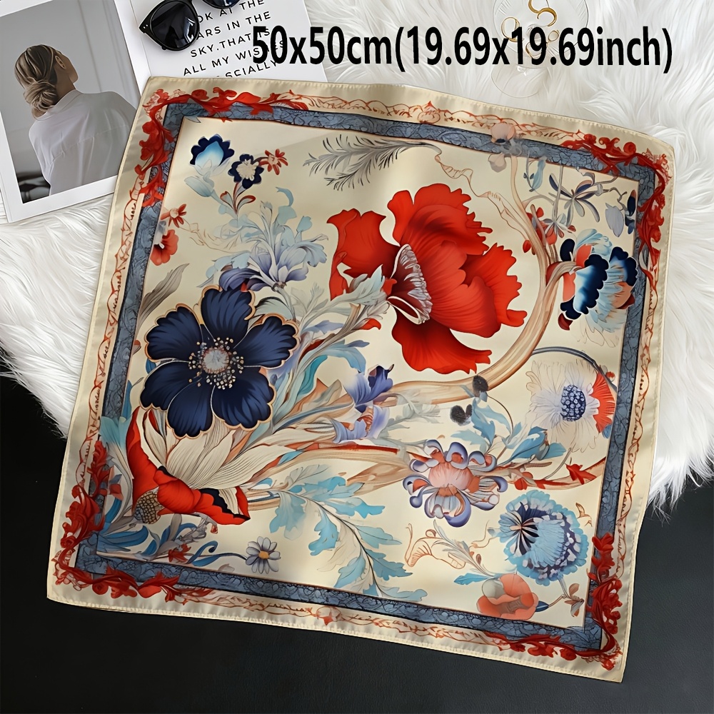 TEMU 1 pz Sciarpa Quadrata da Donna Vintage Europea con Stampa e di Uccelli - , Adatta per , Bandana per Capelli e Foulard per il , Copricapo Retr簷