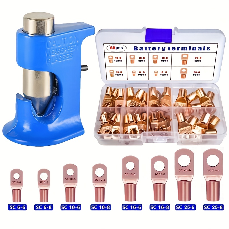 TEMU 60pcs Heavy-duty Copper Crimp Terminal Connector Kit With Multi-functional Manual Pliers - Sc6-25 Wire Lug Connectors, Sae/jis Standard