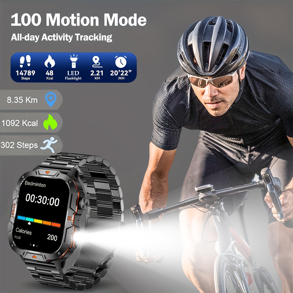 DAORKOW new men's outdoor sports LED smart watch, 1.96-inch full touch screen, waterproof sports wireless connection, compatible with iPhone and Android Details 3