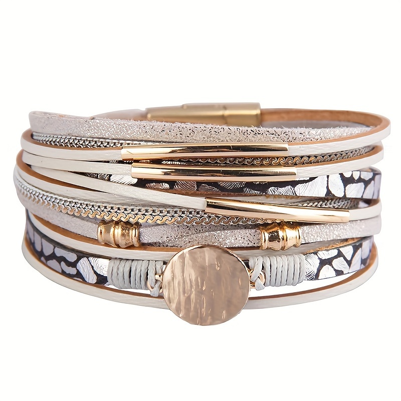 Women's Boho Style Leather Wrapped Double Loop Bracelet