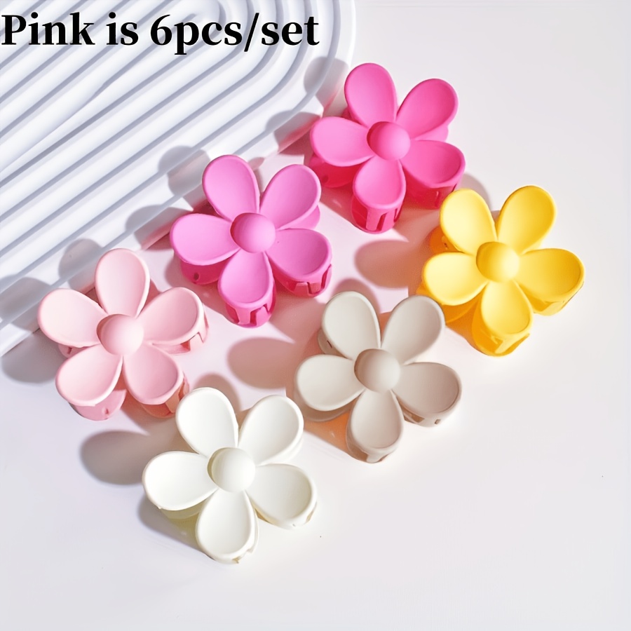 Image of 6pcs Ladies Matte Texture 5cm Flower Shape Medium Hair Claw Set Suitable For Thin Hair Using Cute Fashion Ladies Gift Casual Hair Claw