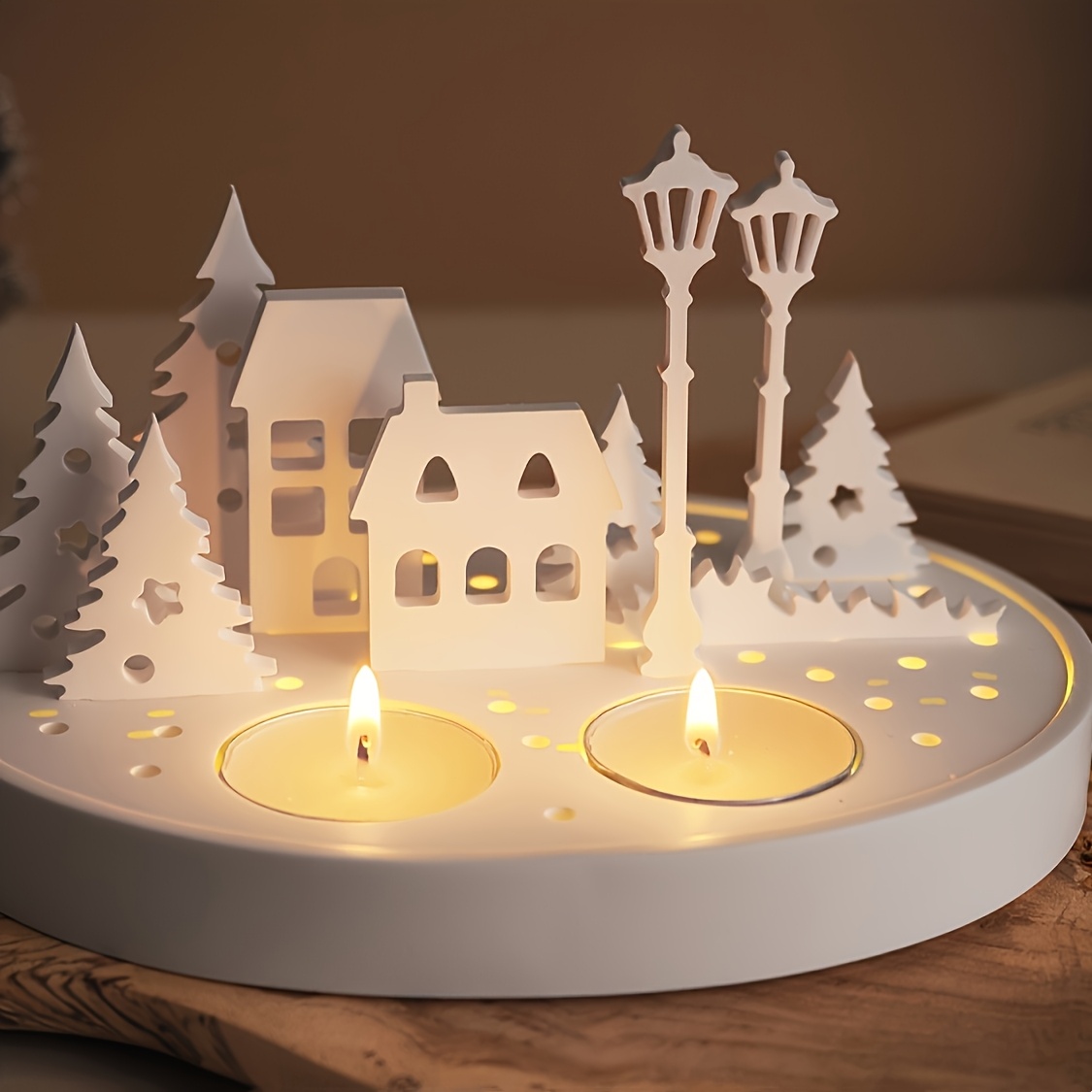 

Trees House Street Lamp Candlestick Silhouette Crystal Drip Glue Cement Silicone Mold Diy Crafts Casting Tool