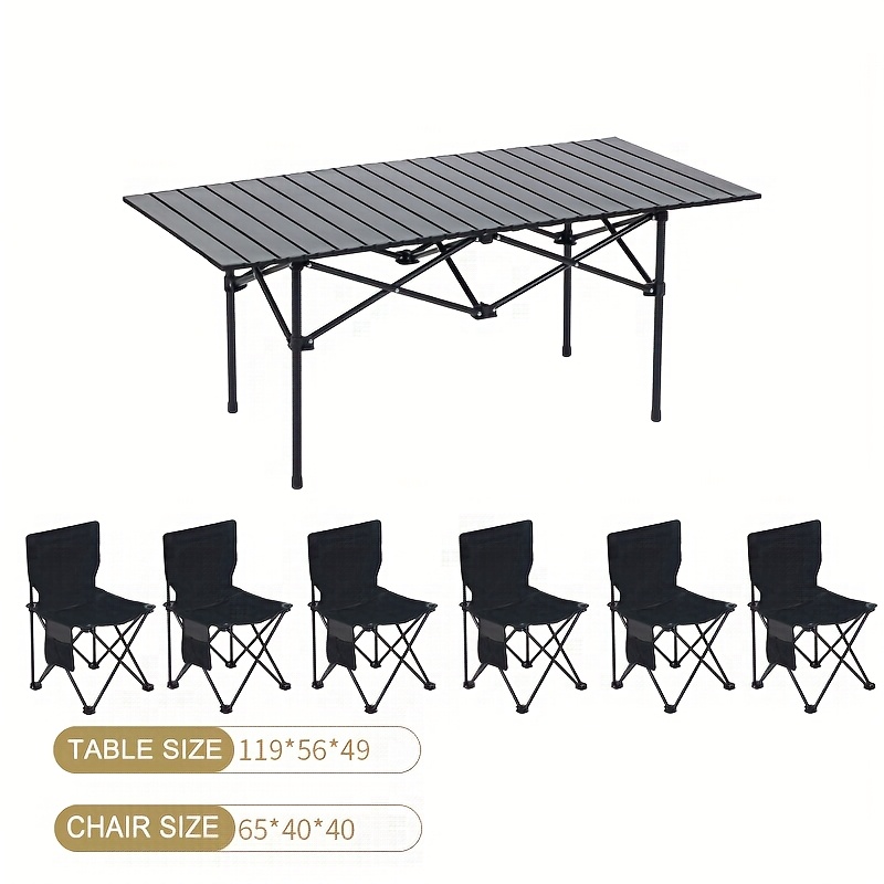 TEMU 7pcs Outdoor Camping Folding Table And Chair Set, The For Camping, Barbecues, Beach , Fishing And Travel. Comes With A Handbag. Not Recommended For Users Over 120 Lbs; Suitable For Under 5ft.