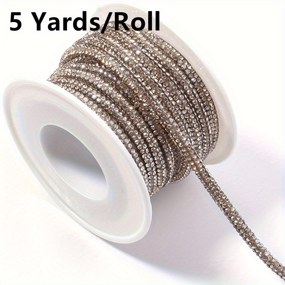 TEMU 5-yard Roll, 4mm Round Tube With 6-row Round Artificial Rhinestone Strand, Assorted Colors, Jewelry Making Findings, Diy Bow Hair Clip Headpiece