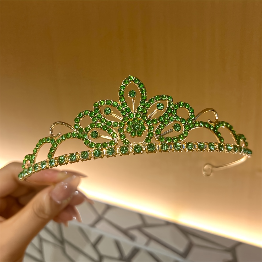 TEMU A Multi-colored Rhinestone Crown Headpiece With A Cool Vibe For Birthday Celebrations, Featuring A Golden Alloy Base Inlaid With Transparent