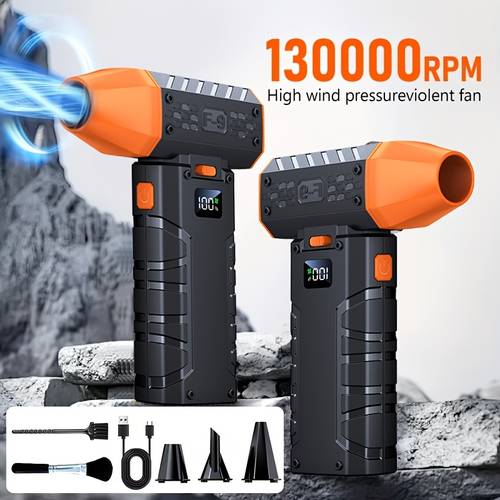 130 000 rpm fan high power fan with an screen and led lights usb c fast charging suitable for car cleaning and dust removal leaf blowing cooling and powerful fan