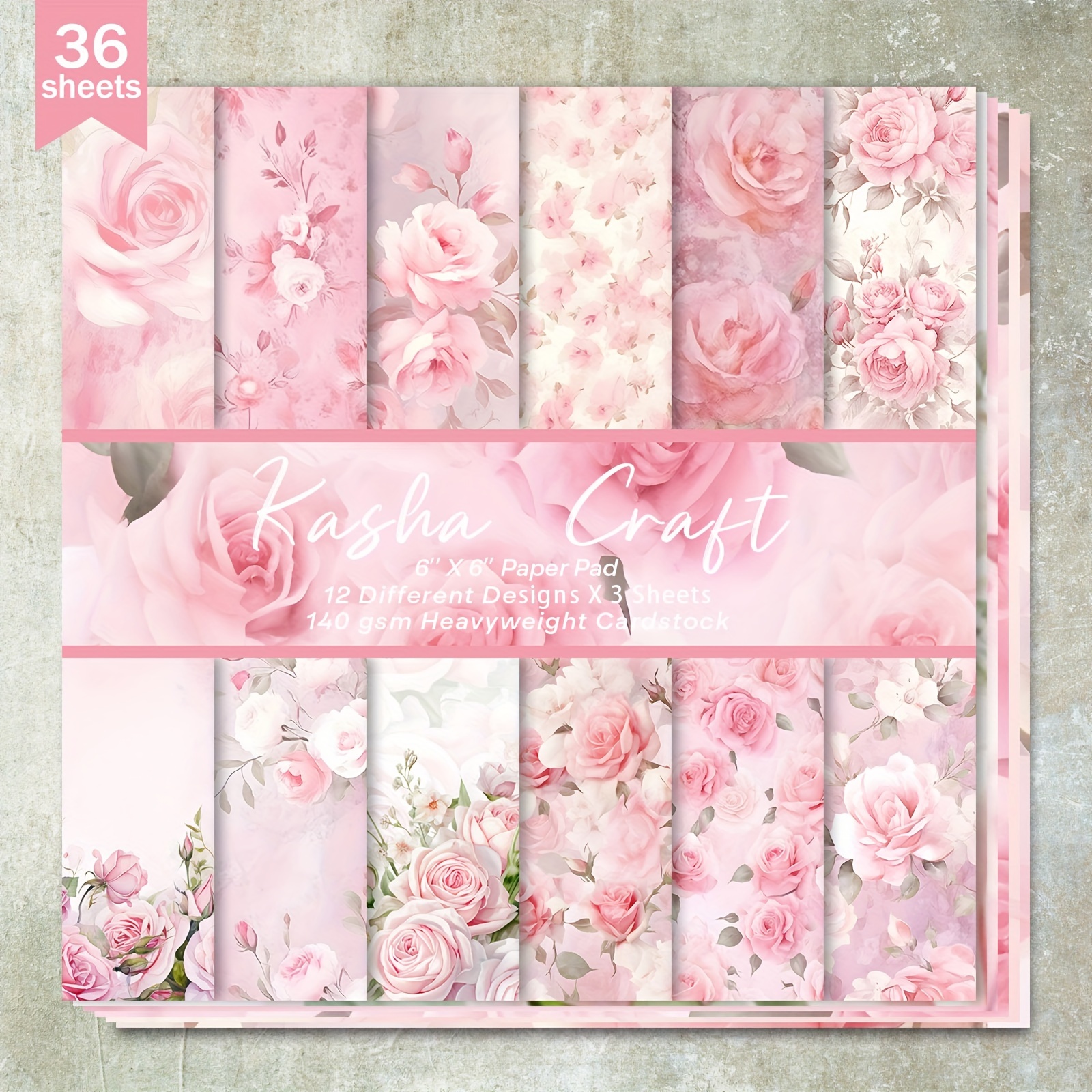 

36-sheet Floral Scrapbooking Paper Pad, 6-inch, Pink Peony Pattern Cardstock For Journaling, Junk Journal, Greeting Cards, Scrapbook Background, And Crafts