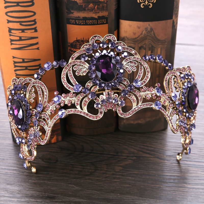TEMU 1pc de Couronne de Strass Violette, Chapeau de Couronne de Reine Baroque, Parfait pour les Fêtes et les Accessoires de Tenue Soirée