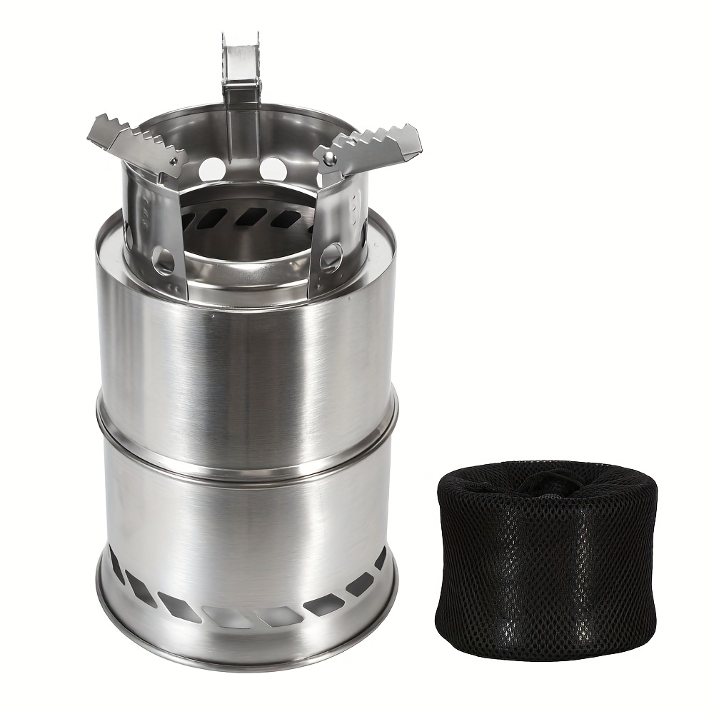 TEMU Snuok Stainless Steel Double-layer Heat-retaining Fire Stove, Detachable And Stackable Outdoor Camping And Picnic Portable Cooking Equipment,