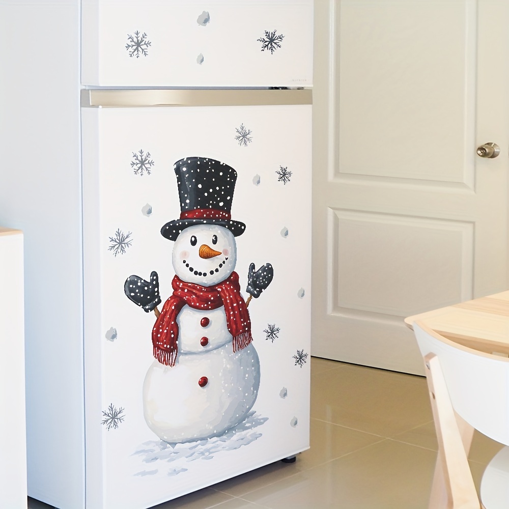 

1pc, Christmas Snowman Kitchen Refrigerator Sticker, Removable Waterproof Pvc Decal, 15.7*23.6inch, Glitter Accents, Use, Self-adhesive, Multi-surface, Wall Decal For Home Decor