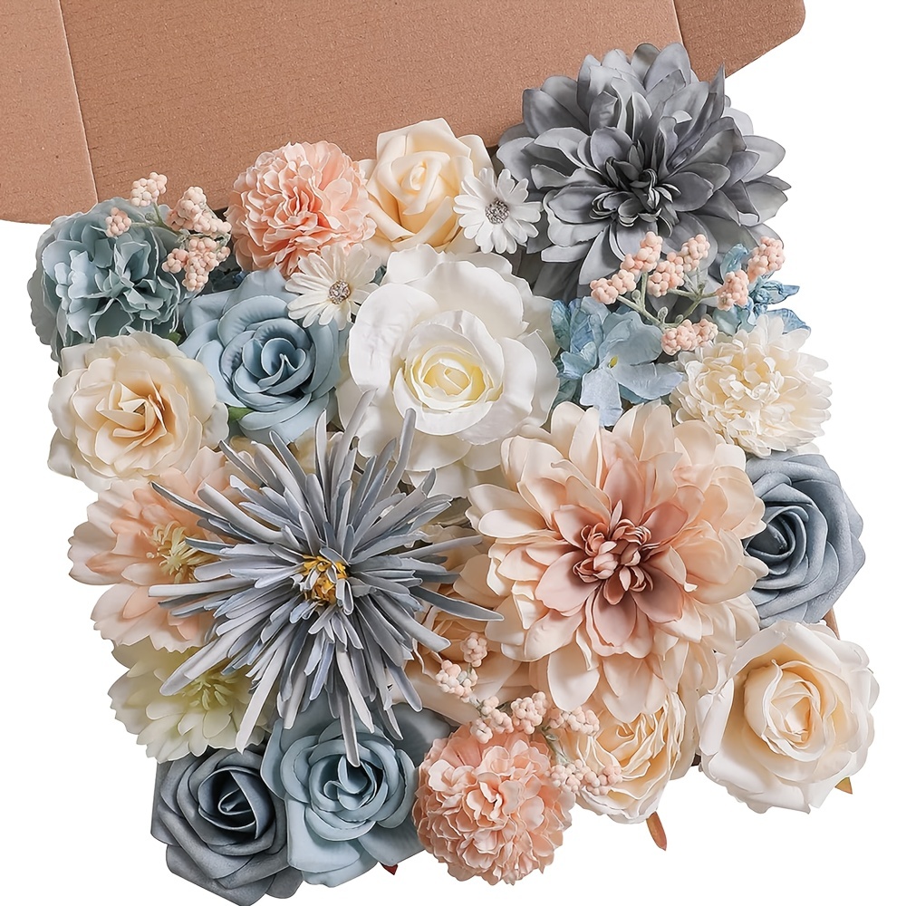 Image of Artificial Flower Blue Fake Foam Wedding Flower Bridal Bouquet With Stem For Decoration Artificial Flower Table Center Decoration Is Suitable For Christmas Valentine's Festival