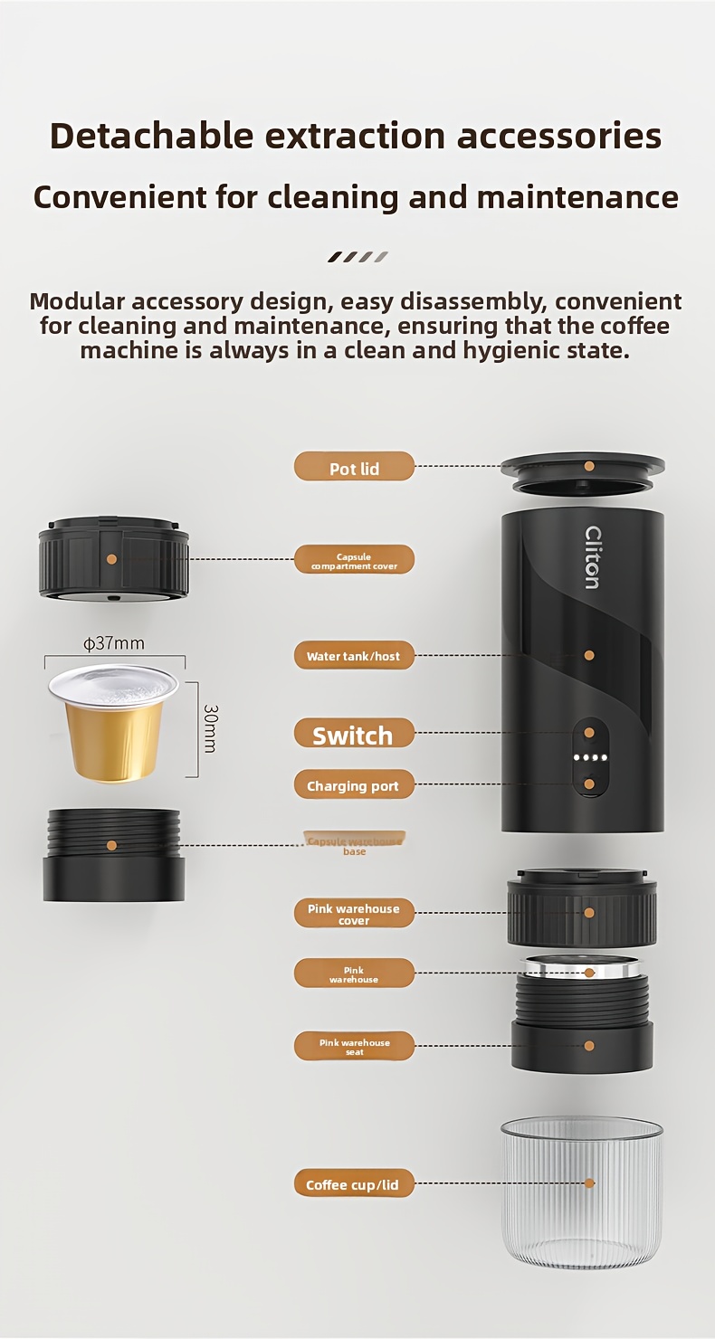 Machine à café espresso portable sans fil avec chargeur USB-C, infusion chaude et froide - Compatible avec grains moulus et capsules | Idéale pour camping-car, randonnée, bureau | Ensemble complet ou unité individuelle (avec mousseur à lait et moulin manuel)