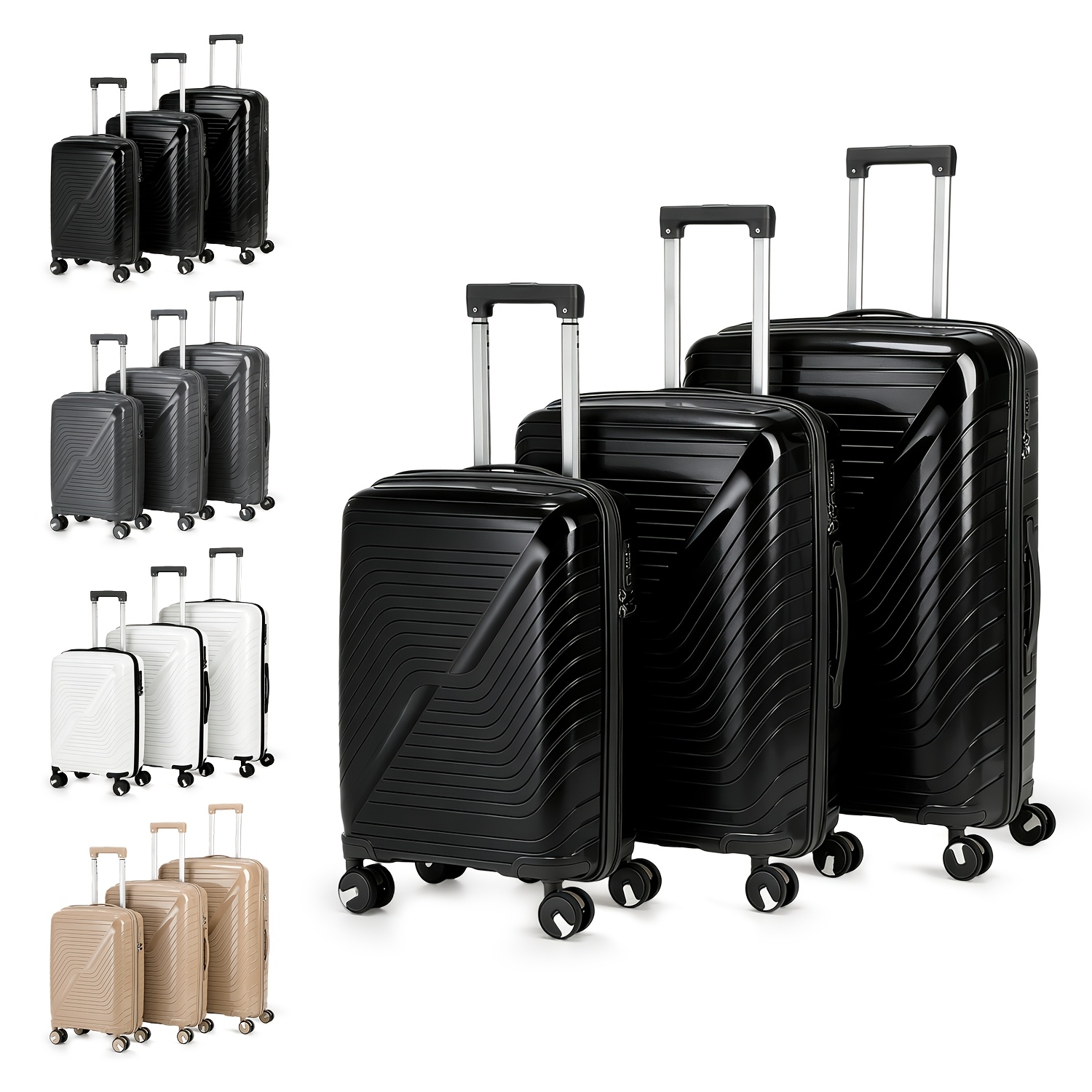 Pp Luggage Sets, 3pcs Durable Suitcase Set With Spinner Wheels, 3pcs Hard Shell Lightweight Luggage With Iron Pull Rod, Large Checked Travel Suitcases, 20/24/28 Inch