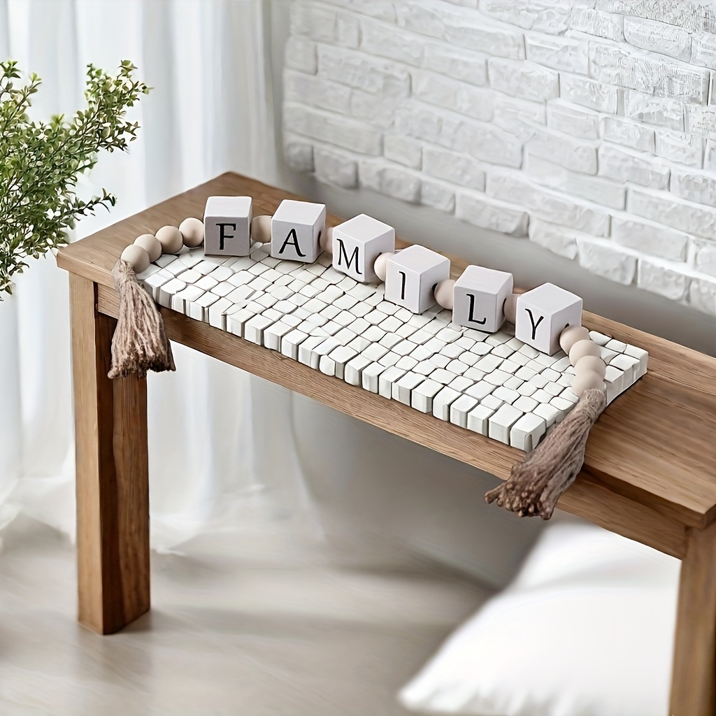 Image of Enhance With Adorable Wooden Letter Wreaths! Featuring A Home- Theme, Each Piece Is From Wooden Cubes, Beads, And Tassels. Perfect For Styling Shelves, Mantels, Or Walls— , Love, And Rustic Charm