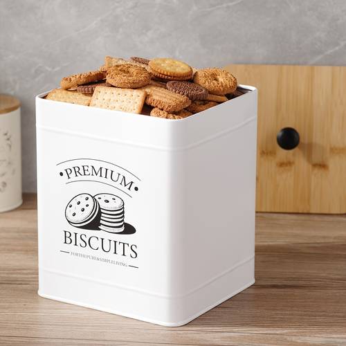 1pc premium biscuit storage box white metal container with reusable durable for kitchen organization crackers and snacks kitchen storage solution modern kitchenware metallic biscuit tin