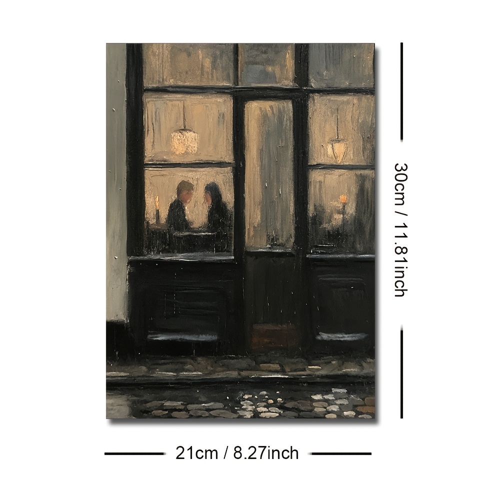 TEMU 2d Flat, 2d Flat, A 2d Flat Unframed Vintage Canvas Poster Depicting A Cozy Romantic Couple A Rainy Night At Window, Perfect For Farmhouse Decor