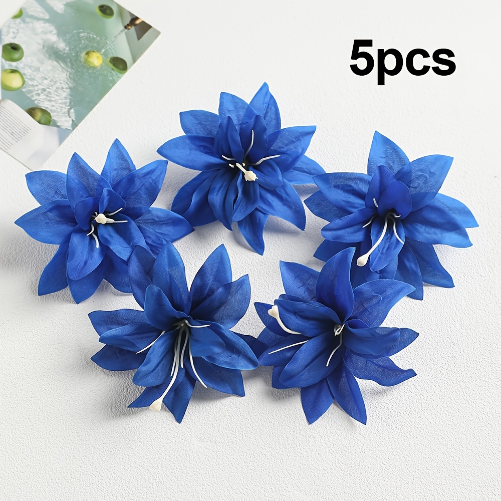 TEMU 5/9pcs Multicolor Artificial Lily Flower, 4.92 Inches, Fashion Silk Flower For Handmade Hair Clip Summer Beach Ornament Home Decoration