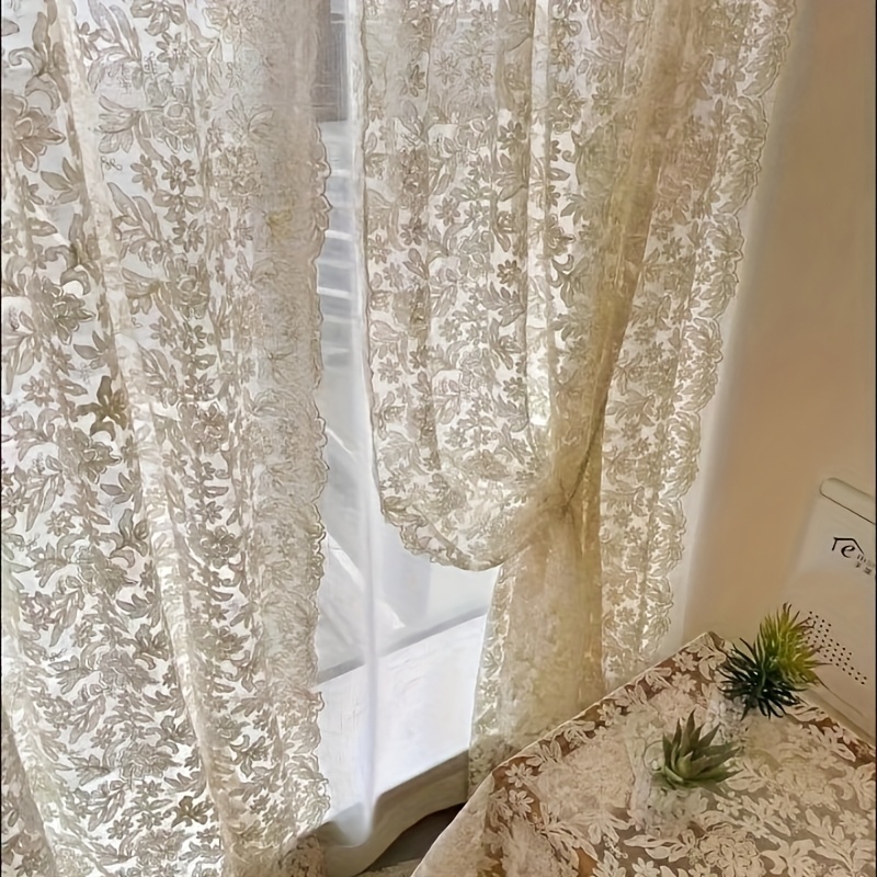 TEMU 1pc French Country Romantic Embroidery Sheer Curtain, Top Rod Hanging, Translucent Aesthetic Decorative Partition Curtain, Lightweight For