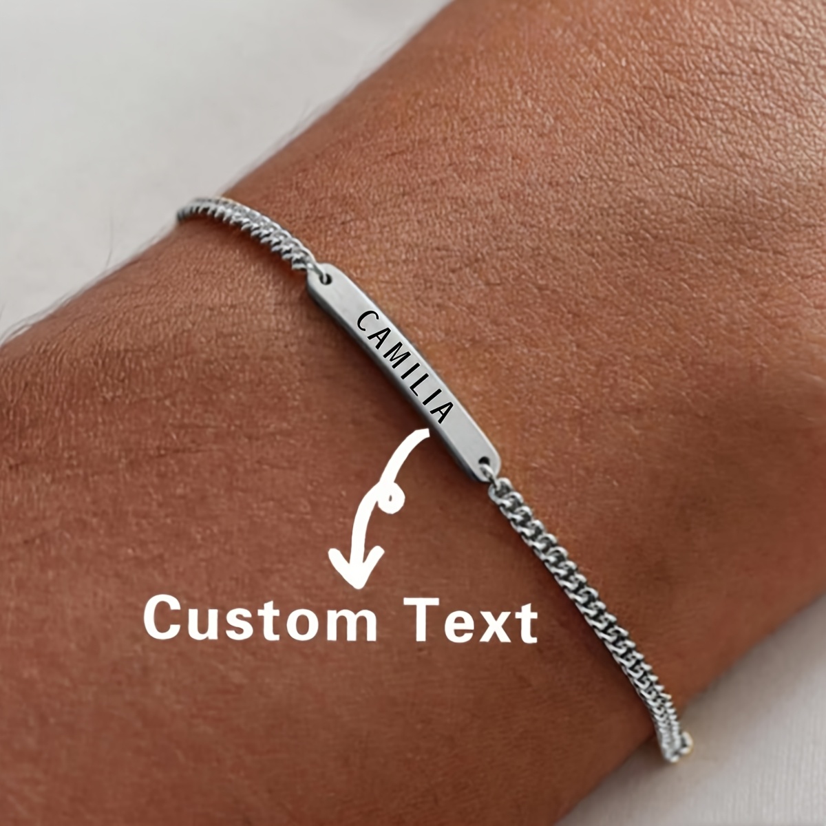TEMU 1 Personalized Bracelet, Custom Name Letter And Number Engraved Stainless Steel Golden Silvery Bracelet, Suitable For Valentine's Day, Mother's