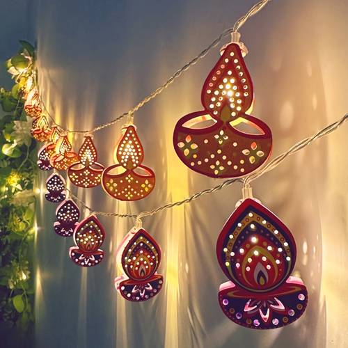 an indian diwali string light set led metal oil lamp string lights battery operated batteries not included candle string lights suitable for indian diwali and wedding decorations