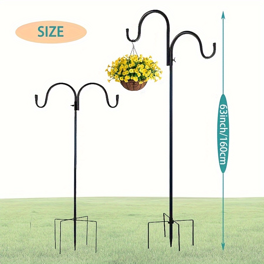 Double Shepherds Hook For Outdoor, Bird Feeder Pole With 5 Prongs Base, Adjustable Heavy Duty Garden Hanging Holder For Hanging Plant, Solar Light, Weddings Decor, Hummingbird Feeder