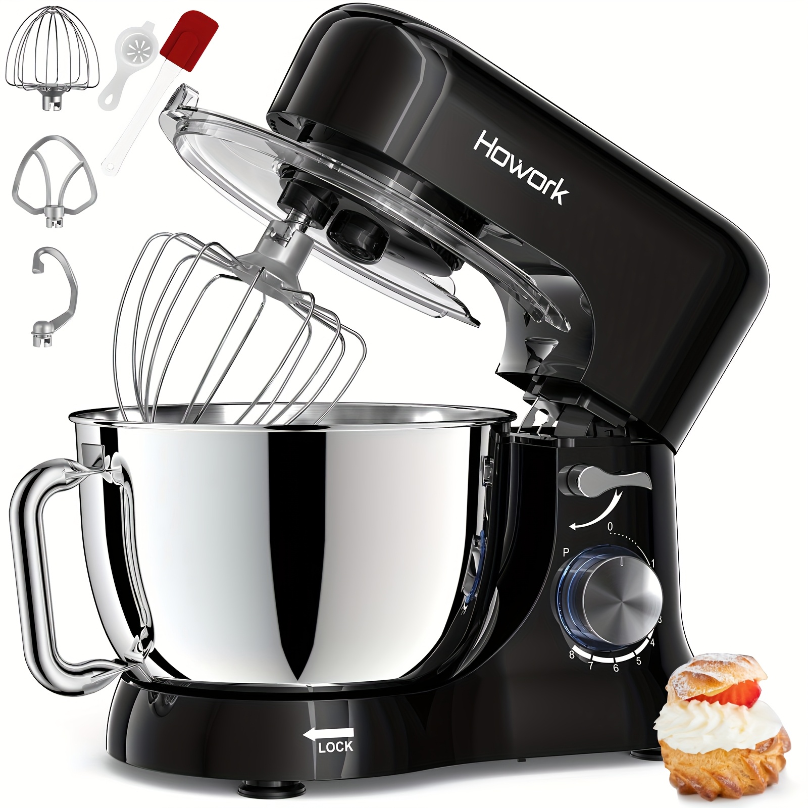 TEMU Stand Mixer, 5l Kitchen Electric Stand Mixer, 380w Motor Mixer, 8+p-speed Dough Mixer With Dough Hook, Wire Whip & Beater