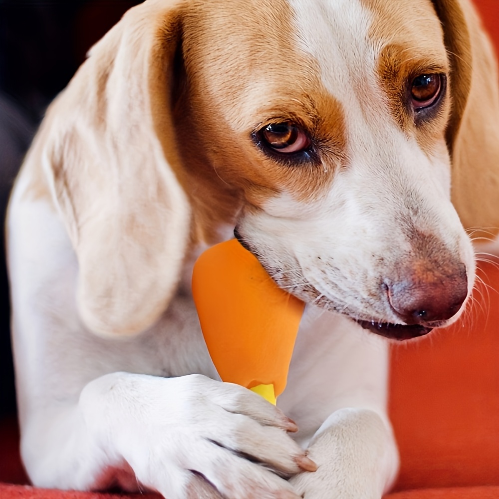 1pc squeaky chicken leg dog toy durable non toxic rubber chew toy for dental health playtime   yellow accents interactive   for all breeds sizes pet playtime fun pet accessory sturdy construction pet lovers Product details 2