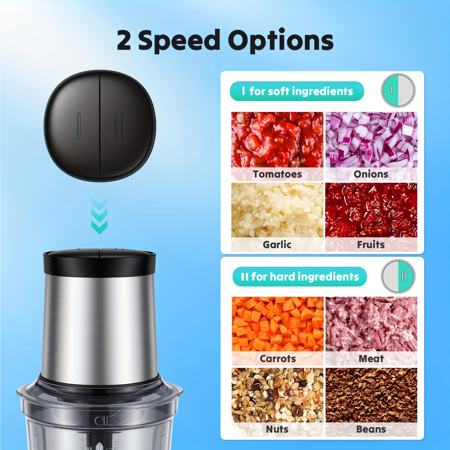 food commercial mixers processor 4 cup electric food chopper small but powerful meat grinder with 2 bowls 2   blades for vegetable meat nuts functions for chopping dicing mixing and puree Product details 0