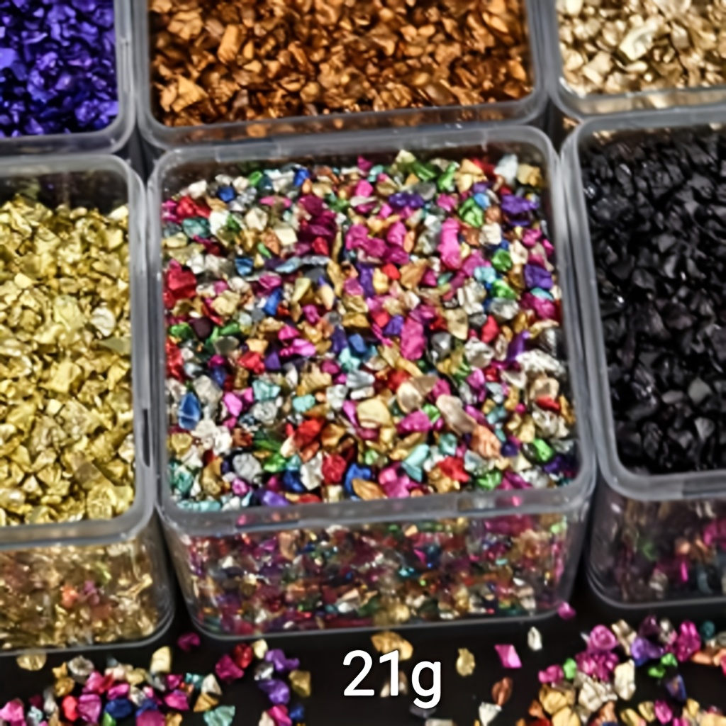 TEMU 15-color 21g Mixed Pack Of 1-4mm, High-quality Irregular Crushed Glass For Diy Resin Crafts, Jewelry Making, Home Decor, And Vase Filler