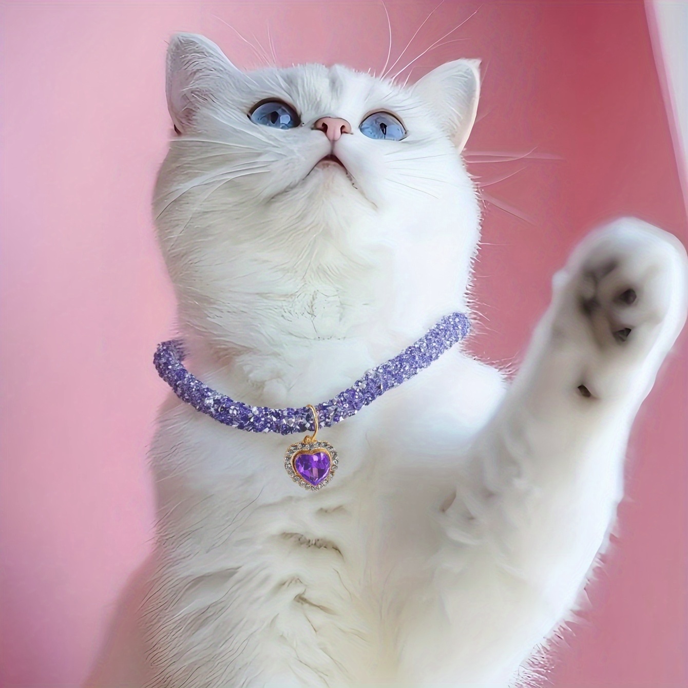 TEMU 1pc Sparkling Rhinestone Pet Collar Necklace With Heart-shaped Artificial Crystal Pendant - Adjustable Bling And Cat Collar, Elegant Jewelry For