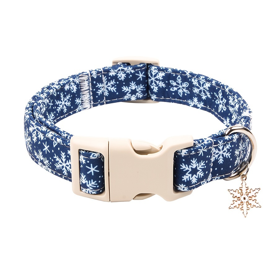 Image of 1pc, Adjustable Blue Pattern Dog Collar, Soft Comfortable Polyester Pet Collar Release Safety , Breathable, Winter Wedding Puppy Birthday Gift With Pendant For Male & Female Dogs, Cartoon Design