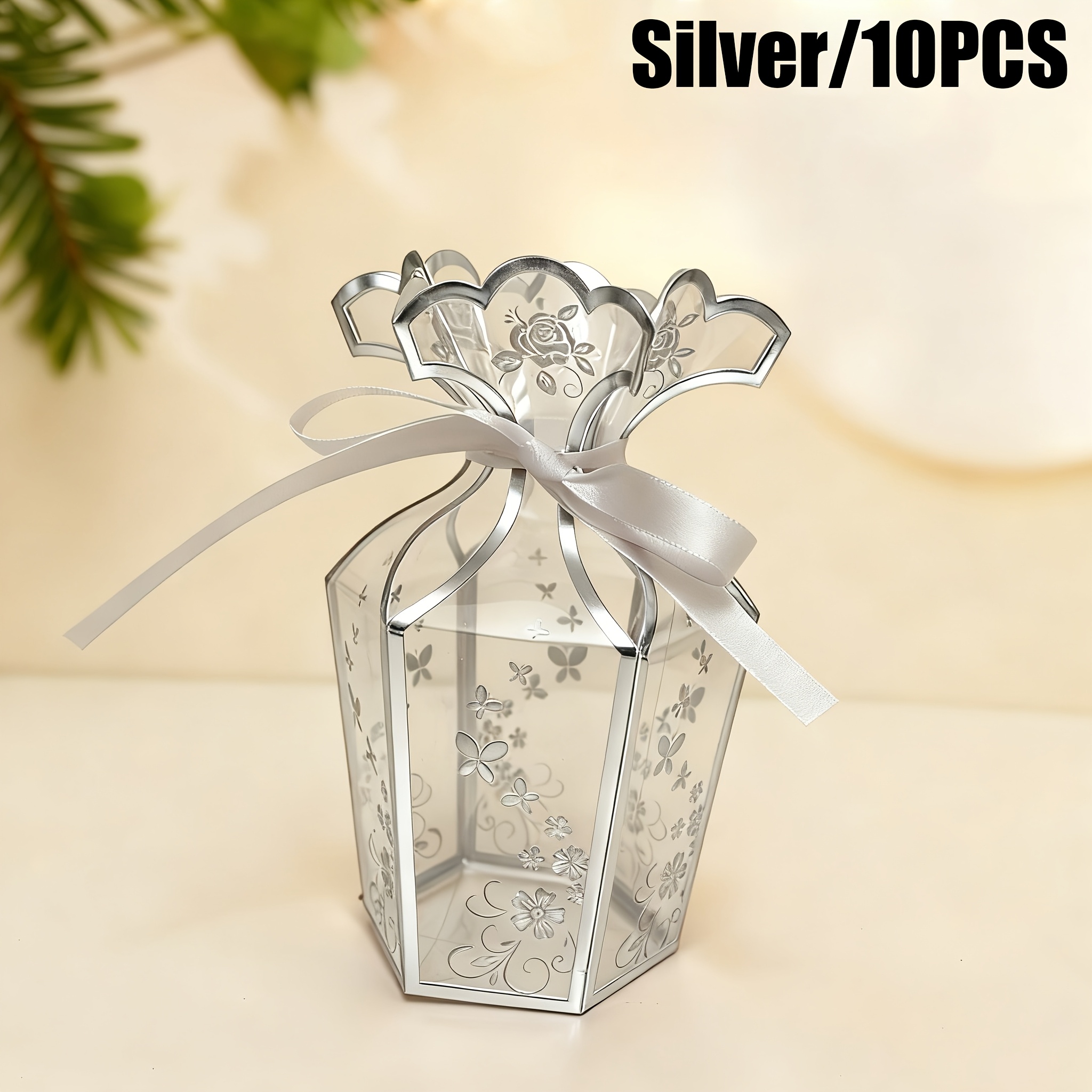 Image of Gift For Her/him 10/30pcs Transparent Hot Stamping Vase Gift Box Pvc Party Gift Box Suitable For Wedding, Christmas, New Year Party Gift Packaging, Halloween