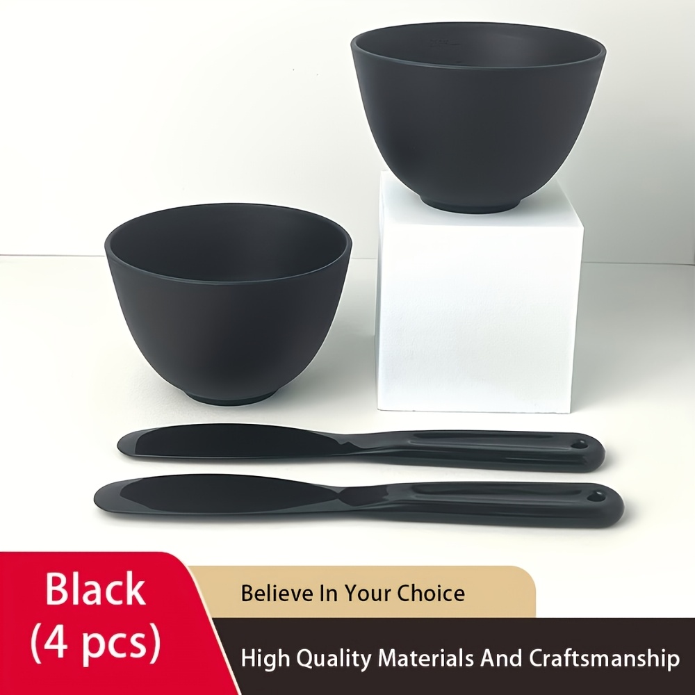 TEMU Set de 4 noirs en silicone pour masque facial, bol de mélange flexible pour masque facial, utilisé pour les soins de DIY, récipient à