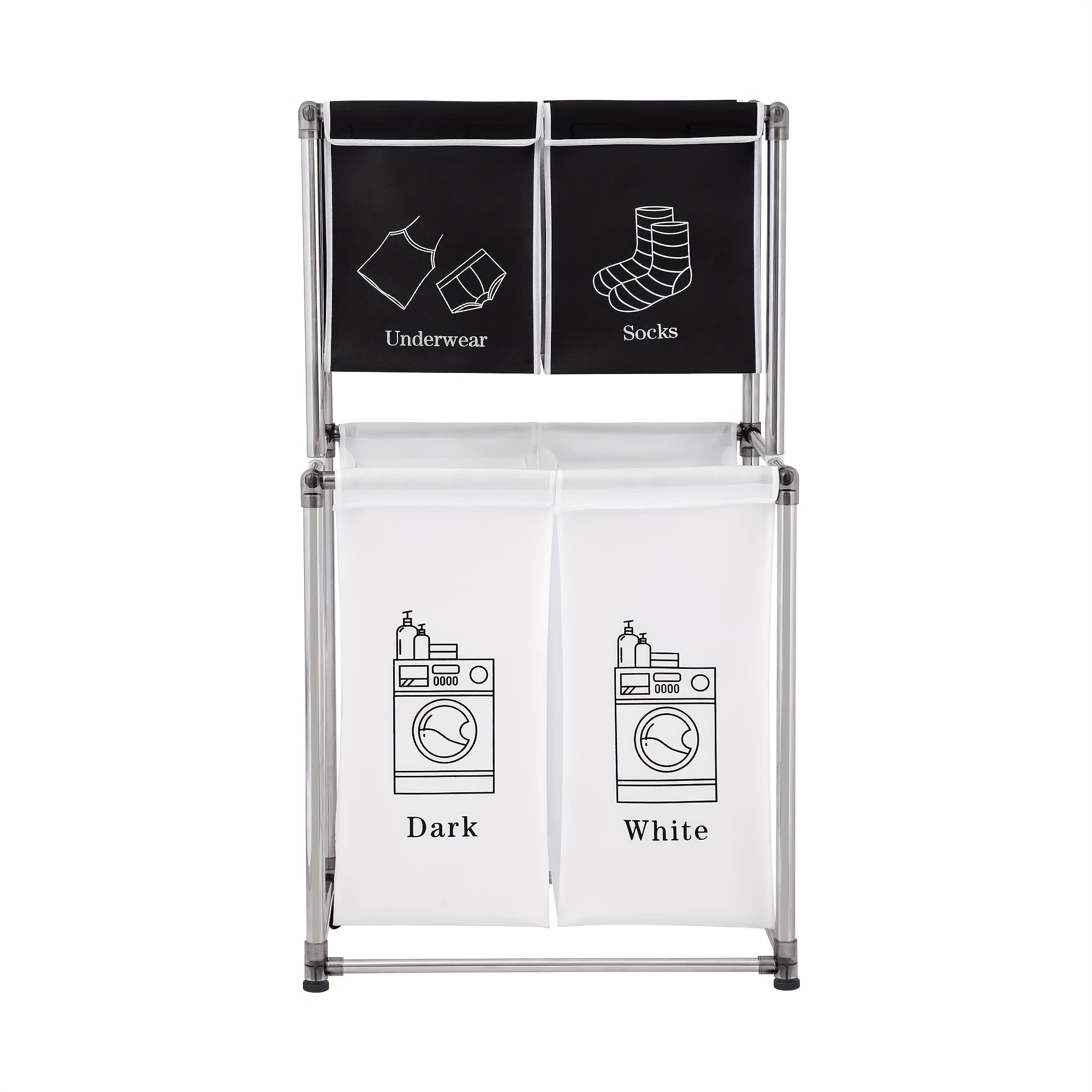 

4-bag Divided Dirty Clothes Laundry Hamper 2 Tier Vertical Laundry Basket Organizer With 4 Removable Bags For Clothes Storage