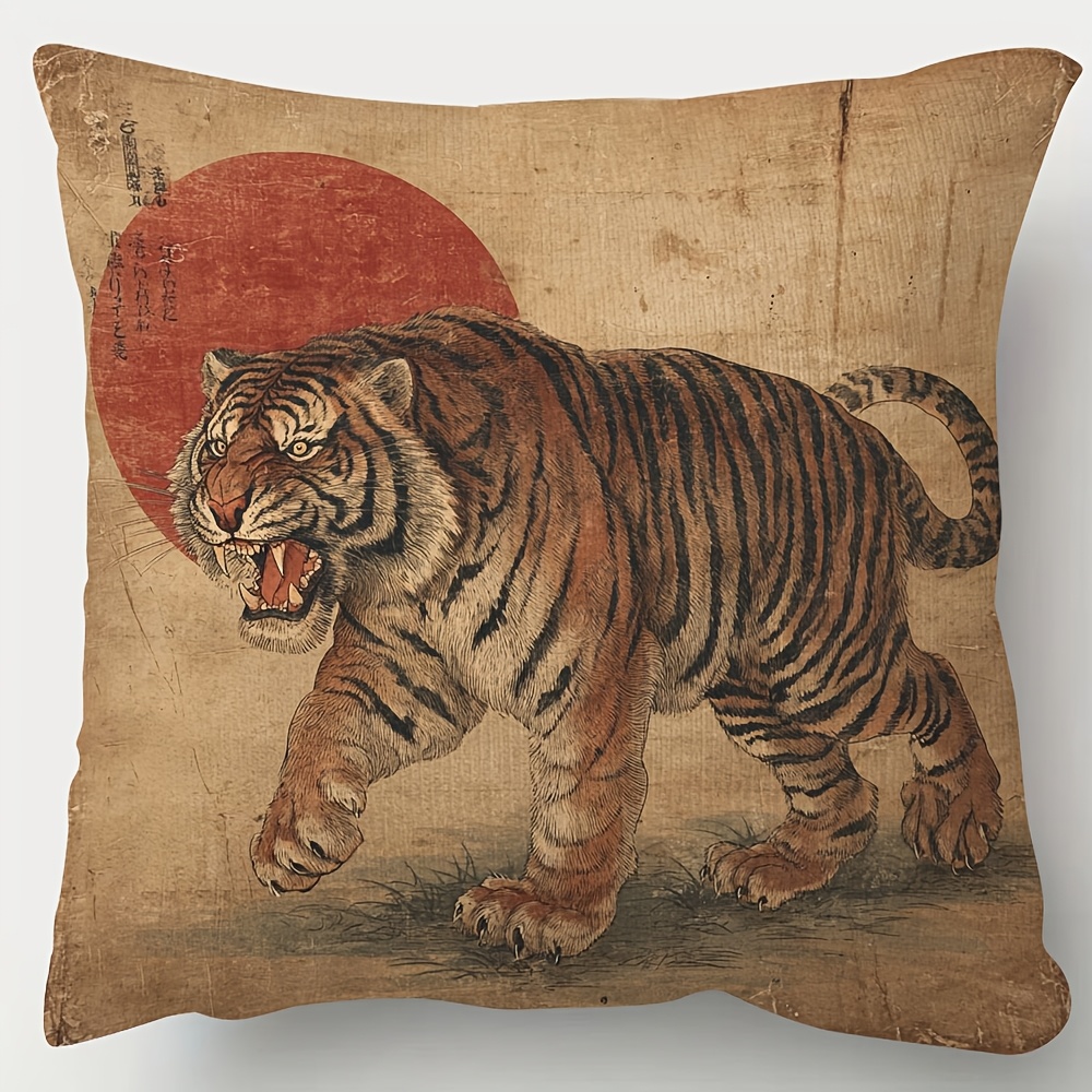 TEMU 1pc, Double-side Short Pillowcase, Vintage Japanese Tiger Art Throw Pillows Covers, Multiple Sizes Pillow Case, Suitable For Sofa, Living Room,