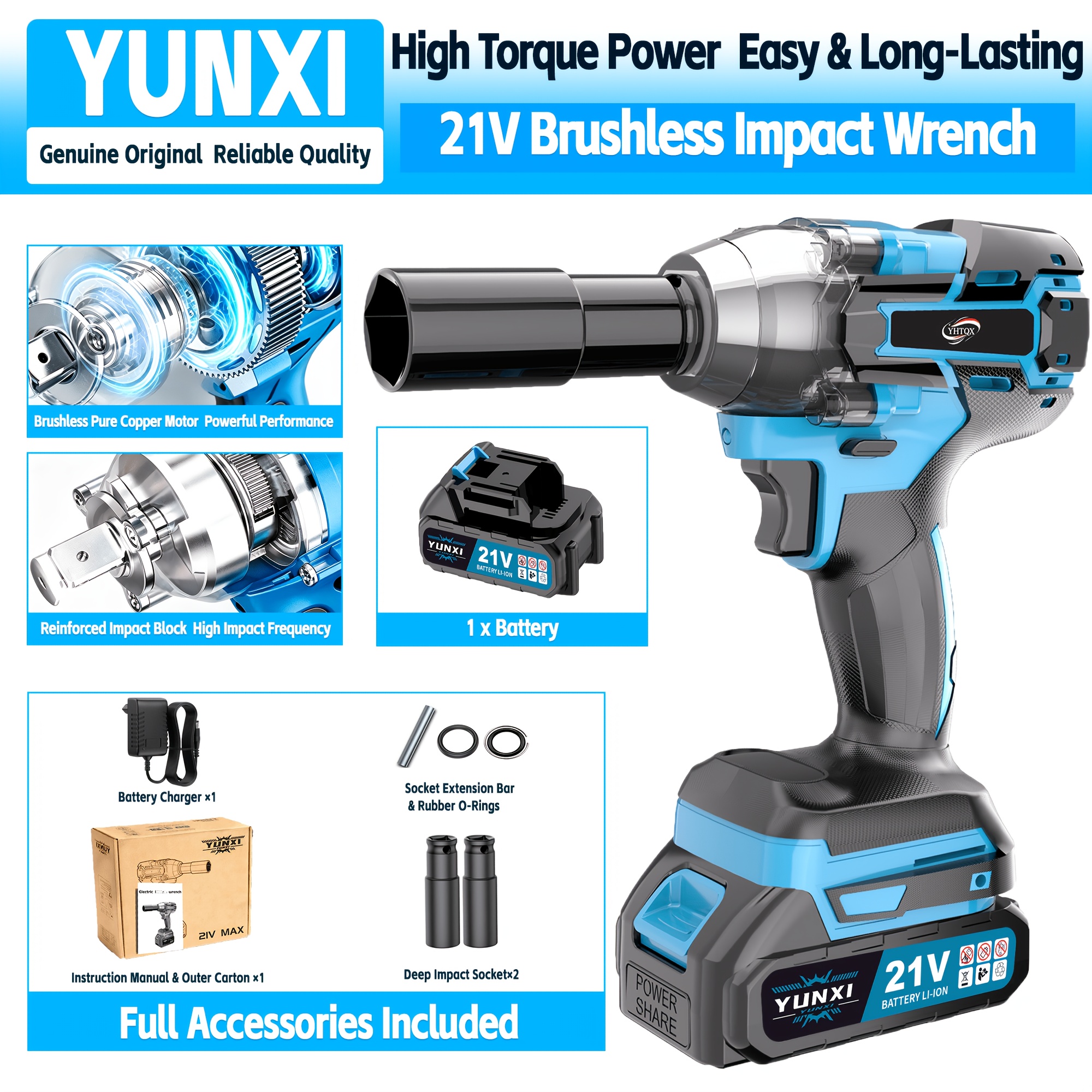 21v Cordless Electric Impact Wrench With Battery, Socket Adapters And Multi-functional Bit Set, Portable Power Tool For Car Wheels, Tire Service, Garage Maintenance, And Home