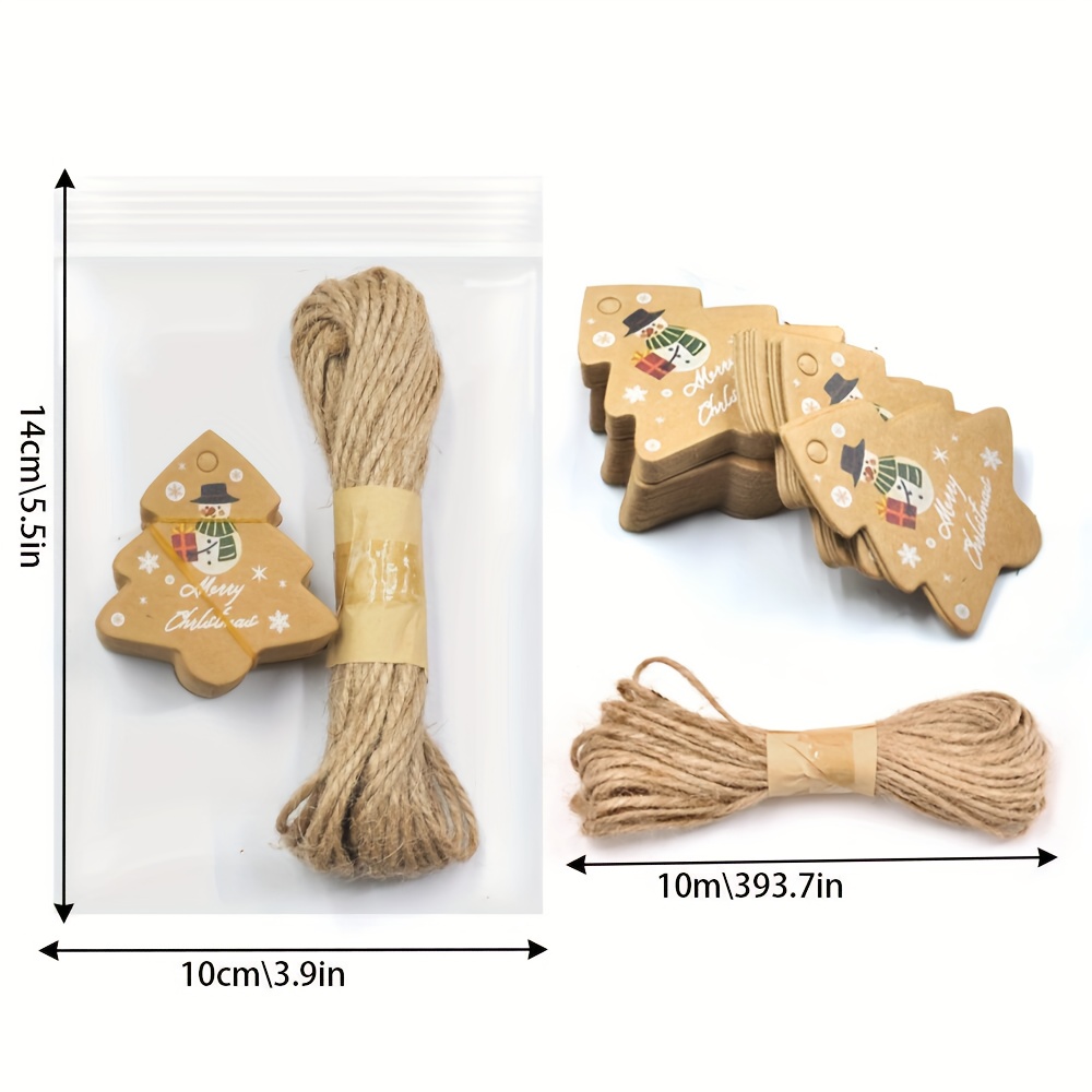 Image of 48pcs Christmas Decorative Paper Cards And 10m Thin Ropes, Christmas Greeting Cards, Usable For Rooms, Christmas Trees, And Gifts